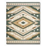ODIKA Washable Southwestern Area Rug, Low Pile Forest Green & Tan Non-Slip Tribal Rug