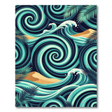 Teal Swirling Waves Palm Beach Area Rug