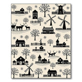 Beige Winter Village Windmill Silhouette Rug