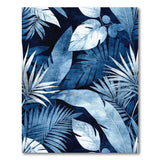 ODIKA Navy Blue Tropical Palm Leaf Washable Area Rug, Low Pile Non-Slip Botanical Rug
