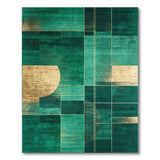 Emerald Green Geometric Abstract Area Rug with Gold Accents