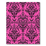 Hot Pink Damask Area Rug with Black Ornate Patterns