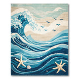 Ocean Waves Coastal Beach Area Rug with Starfish