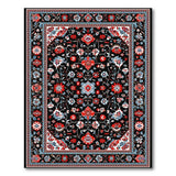 Red Floral Persian Area Rug on Black Field