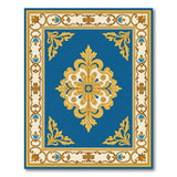 Navy Blue Traditional Persian Rug with Gold Ornate Border