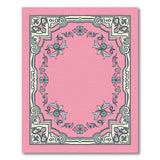 Pink Teal Floral Baroque Border Rug