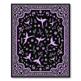 Purple Birds Floral Silhouettes Black Area Rug