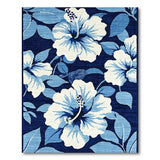Navy Blue White Hibiscus Floral Area Rug