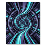 ODIKA Washable Futuristic Cyber Vortex Area Rug - Teal & Purple Abstract Sci-Fi Decor - Non-Slip Low Pile
