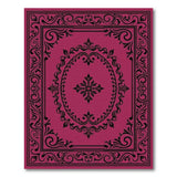 Ornate Pink Frame Area Rug with Black Baroque Border