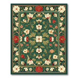 Green Floral Vintage Rug with Red Peonies