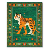 Playful Tiger in Starry Green Meadow Rug