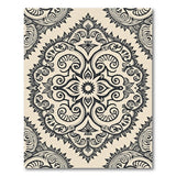 Beige and Neutral Ornate Black Mandala Persian Area Rug
