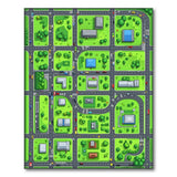 Vibrant Cartoon Cityscape Kids Area Rug