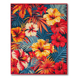 Vibrant Hibiscus Palm Leaf Area Rug