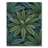 Navy Palm Frond Area Rug with Teal Leaves