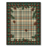 Festive Plaid Area Rug with Pinecones Evergreens