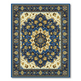 Blue and Teal Navy Persian Medallion Area Rug with Gold Florals