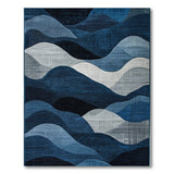 Blue and Teal Abstract Blue Wave Mountain Area Rug