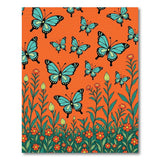 Fluttering Teal Butterflies on Orange Blooms Rug