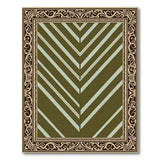 Green Diagonal Stripe Rug with Ornate Gold Border