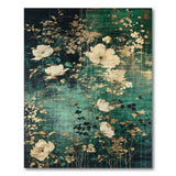 ODIKA Washable Emerald Green and Gold Floral Area Rug, Low Pile Non-Slip Vintage Chinoiserie Carpet