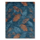 Teal Blue and Burnt Orange Palm Leaf Area Rug