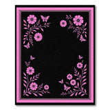 Pink Floral Butterfly Area Rug on Black