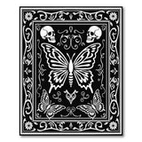 Gothic Skull Butterfly Black White Area Rug