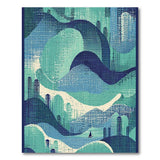 Teal Blue Abstract Sailboat Coastal Area Rug
