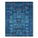 Geometric Modern Blue and Teal Navy Blue Geometric Grid Area Rug