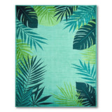 Green Teal Palm Leaf Coastal Area Rug