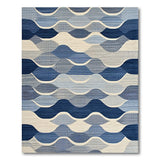 ODIKA Modern Blue Geometric Wave Washable Area Rug, Low Pile & Non-Slip