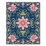 Ornate Pink Floral Navy Blue Area Rug