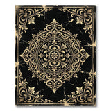 Ornate Gold Filigree Black Distressed Rug