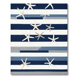 Washable Coastal Starfish Striped Navy Blue Low Pile Area Rug