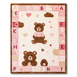 Adorable Pink Alphabet Teddy Bear Kids Rug