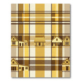 Brown Tan Plaid Rustic Farmhouse Rug with Houses