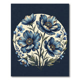 Vintage Blue Anemone Floral Round Rug