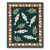ODIKA Mediterranean Fish Pattern Washable Teal Area Rug - Low Pile & Non-Slip