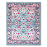 Teal Blue Persian Floral Area Rug with Pink Accents