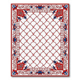 Red Trellis Persian Area Rug with Blue Floral Borders