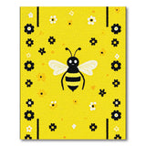 Cute Cartoon Bee on Sunny Yellow Floral Rug