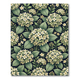 Hydrangea Floral Area Rug - Cream Blooms on Black