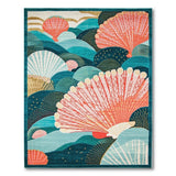 ODIKA Coastal Seashell Fan Pattern Washable Low Pile Area Rug - Teal & Coral Pink