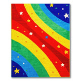 Rainbow Wavy Stripes with Stars Kids Area Rug