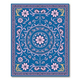 Navy Blue Persian Floral Area Rug with Pink Blooms