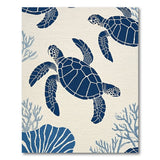 Navy Sea Turtles Coral Coastal Rug