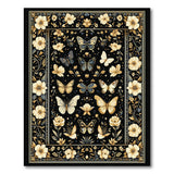 Gold Butterfly Floral Black Area Rug
