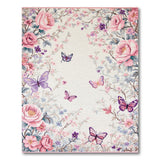 Vintage Pink Roses Butterflies Floral Area Rug